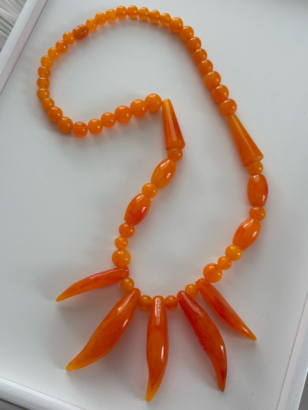 Vintage Orange Bead Spike Necklace